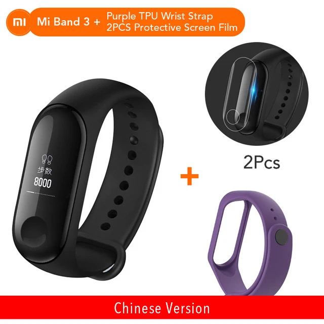 Add Purple Strap Xiaomi mi-браслет 3 пульсометр Bluetooth 4,2 Xao mi умный спортивный браслет OLED mi band 3 Smartband - Цвет: Add Purple Strap