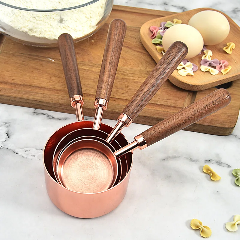 

4Pcs Measuring Cups Spoon Set Rose Gold Stainless Steel Copper Plating Baking Tools with Scale Home Kitchen Gadgets Bar Supplies