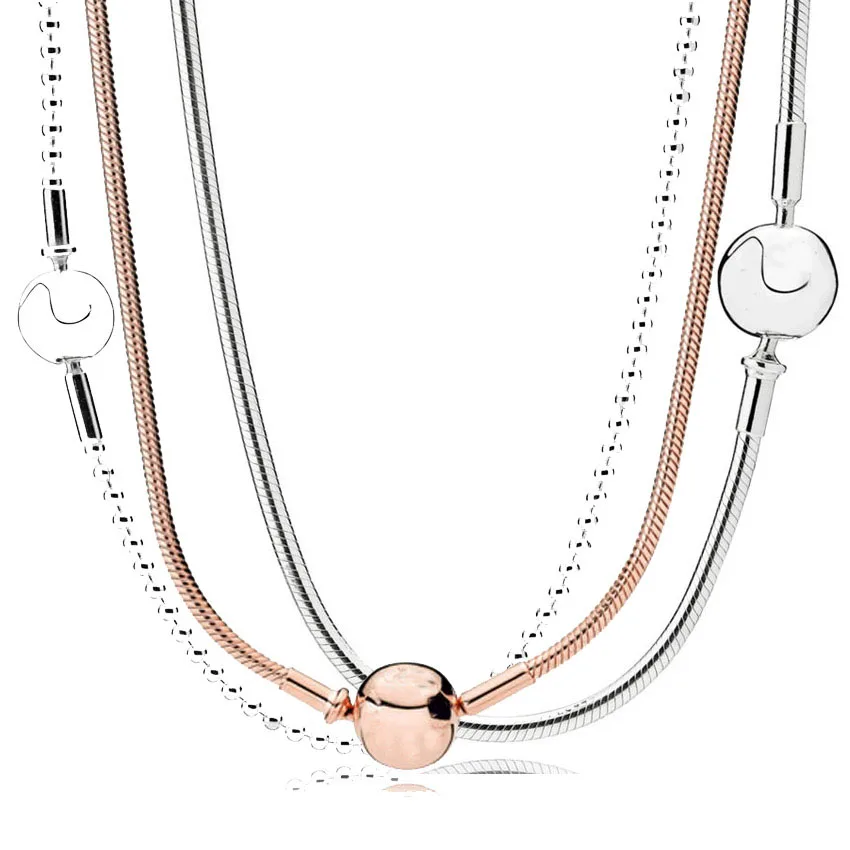

Original Rose Gold Sphere Clasp ESSENCE Collection Beaded Necklace For Fashion 925 Sterling Silver Bead Charm DIY Jewelry