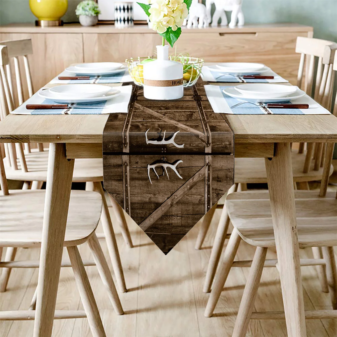 Рога деревянные двери настольная дорожка Флаг украшения для домашней вечеринки