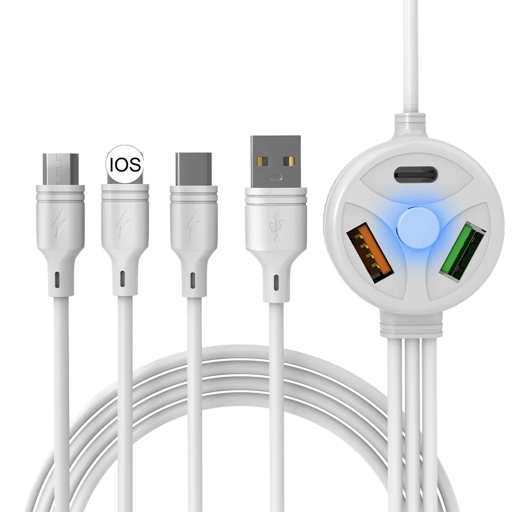 

6 in 1 Type C USB Cable PD Fast Charging Cable Charger Cord for iPhone Android Smartphones 3 Port USB Cable Wire