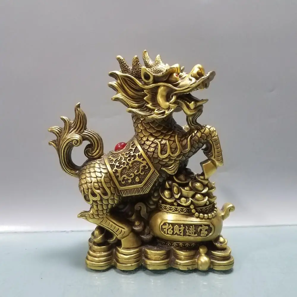

wedding decoration Lucky China Seikos red bronze Send Money Kirin Statue Carved Lucky Jinbao Ingot Statue Town House