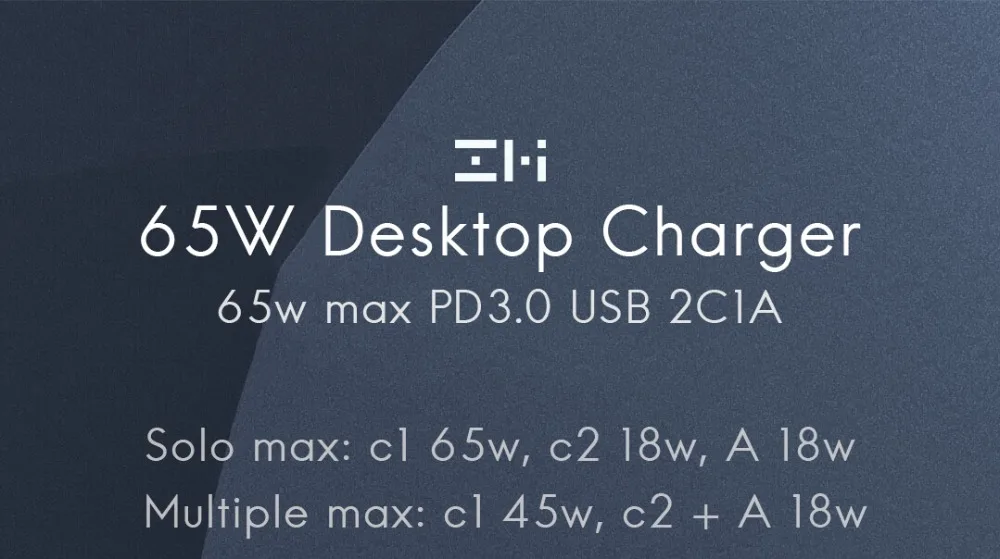 Xiaomi ZMI Настольный Зарядное устройство 65 Вт PD3.0 3 Порты и разъёмы USB 2C1A для Android iOS переключатель PD 3,0 QC Max соло c1-65w c2-18w A-18w