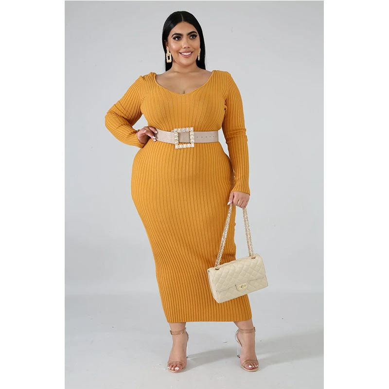 

Women's Winter Maxi Dress V-neck High-waist Long-sleeved Dress Sexy Ribbed Tight-fitting Dress Oversized Ladies Bag Hip Dress