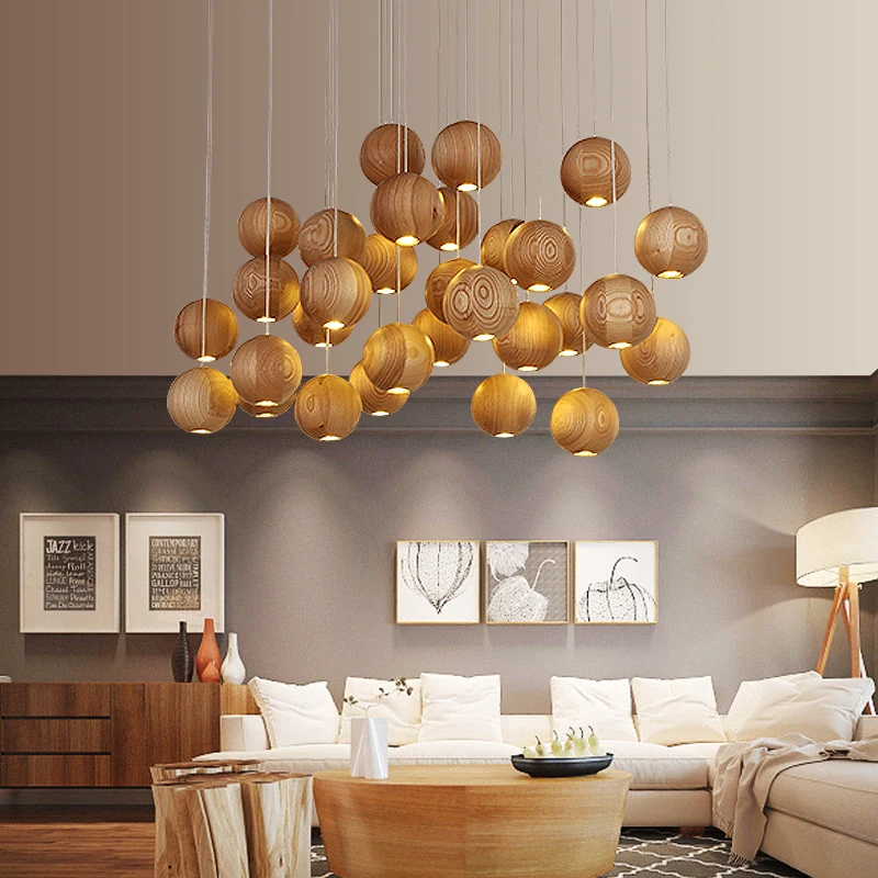Скандинавский шар из твердой древесины подвесные светильники китайские