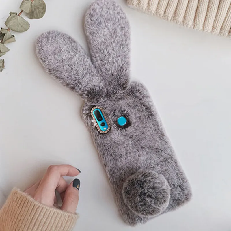 Пушистый кроличий мех милый силиконовый плюшевый чехол для huawei P8 lite Honor 10 9 8X чехол для телефона для huawei P30 Pro P Smart Z