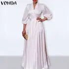 2021 VONDA женское элегантное атласвечерние вечернее платье, летнее сексуальное Макси-Платье с V-образным вырезом и рукавом 34, модное Повседневное платье большого размера