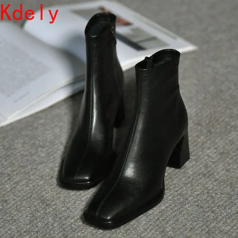 Купи 2021 Fashion Square Heel Square heel Ankle Boots Women Side Zip Party Dress Office Lady Daily Shoes Black Khaki Plus Size 35-40 за 771 рублей в магазине AliExpress