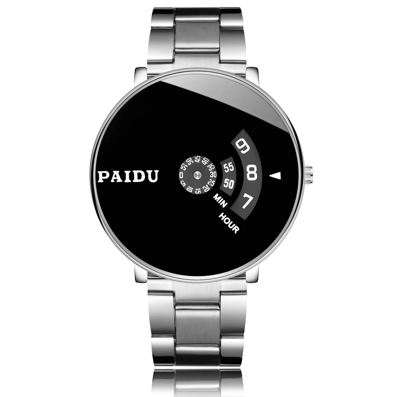 Paidu креативные уникальные мужские кварцевые часы без указки вращающиеся