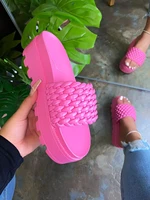 womens shoes round toe flat bottom beach woven slippers womens comfortable one word sandals and slippers hot personality new
