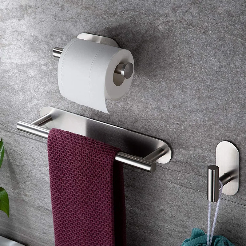 

5pcs/Set Bathroom Towel Rack High Quality 304 stainless Steel Hooks Toilet Paper Holder Wall Mounted Heavy Duty Bath Accessories