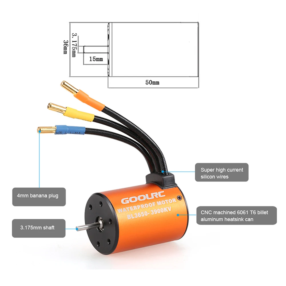 GoolRC обновление водонепроницаемый 3650 3900KV бесщеточный двигатель с 60A ESC комбо набор