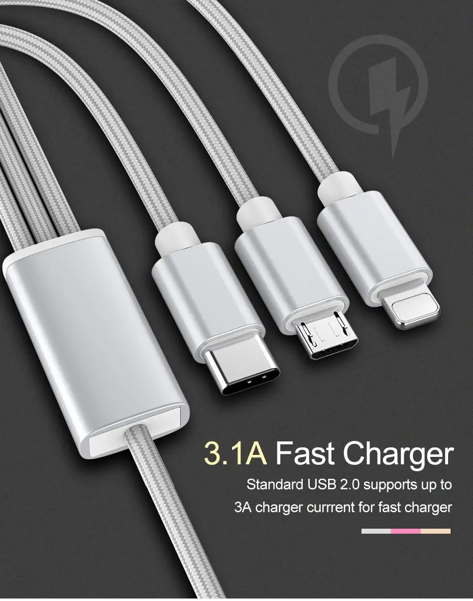 3 в 1 USB кабель для samsung Xiaomi кабель для быстрой зарядки для Android Micro usb type C type-c 3 в 1 Кабели для мобильных телефонов шнур для зарядки