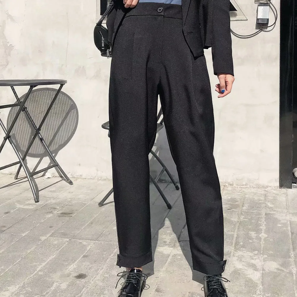 

BM UR HM ZA Women's Spring/Summer 2021 new fashion casual high-waist slim-fit trousers with button-embellished cropped trousers