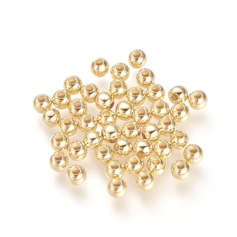 

1000pcs 4mm Round Brass Beads Loose Spacer Beads Gold Plated for Jewelry Making DIY Bracelet Necklace Hole: 1mm