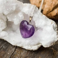 crystal pendant heart necklace polished jewelry natural crystal healing purple crystal birthday gift gemini june cancer
