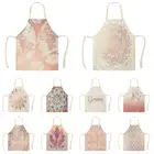 Фартук из хлопка и льна WQTP09 для кухни, цвет розовое золото, геометрический рисунок персикового дерева, искусственная кожа, для дома, кулинарии, выпечки