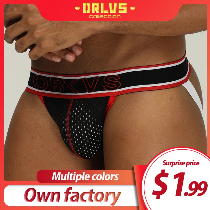 Мужские трусы джоки ORLVS черные дышащие танга бандаж Тонги сексуальное нижнее