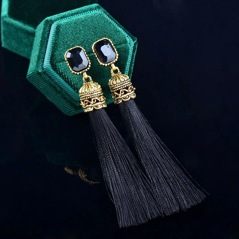 Женские серьги LEEKER 8 см с кисточками разных цветов квадратным кубическим