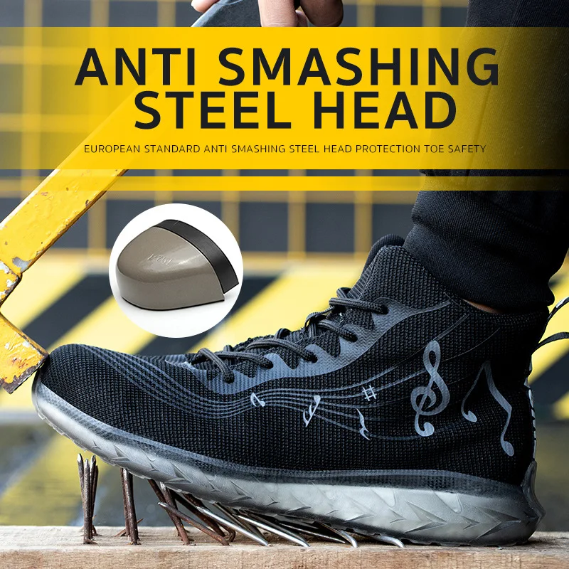 

FJ09 2021 New Men Shoe Round Toe Mesh Steel Toe Cap Indestructible Anti-Smashing Anti-Piercing Mens Safety Shoes Work Boots