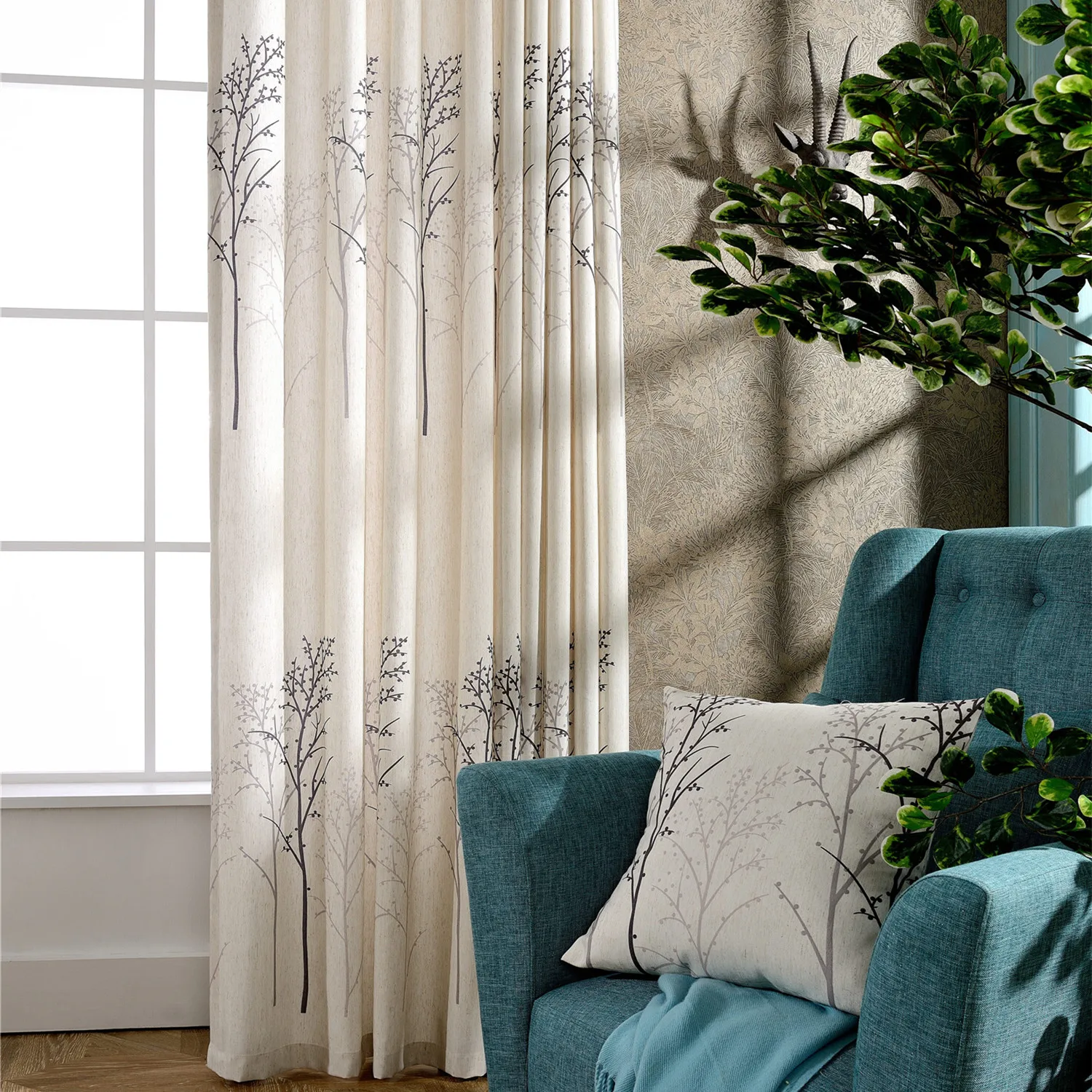 Льняные шторы с принтом дерева в американском стиле для гостиной декоративные