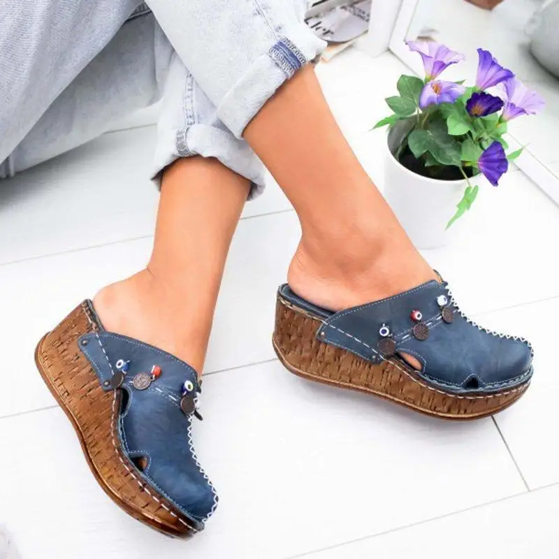 

Puimentiua New Women Sandals Summer Platform Shoes For Woman High Heel Sandals Summer Shoes Sewing Retro Toeless Sandalia