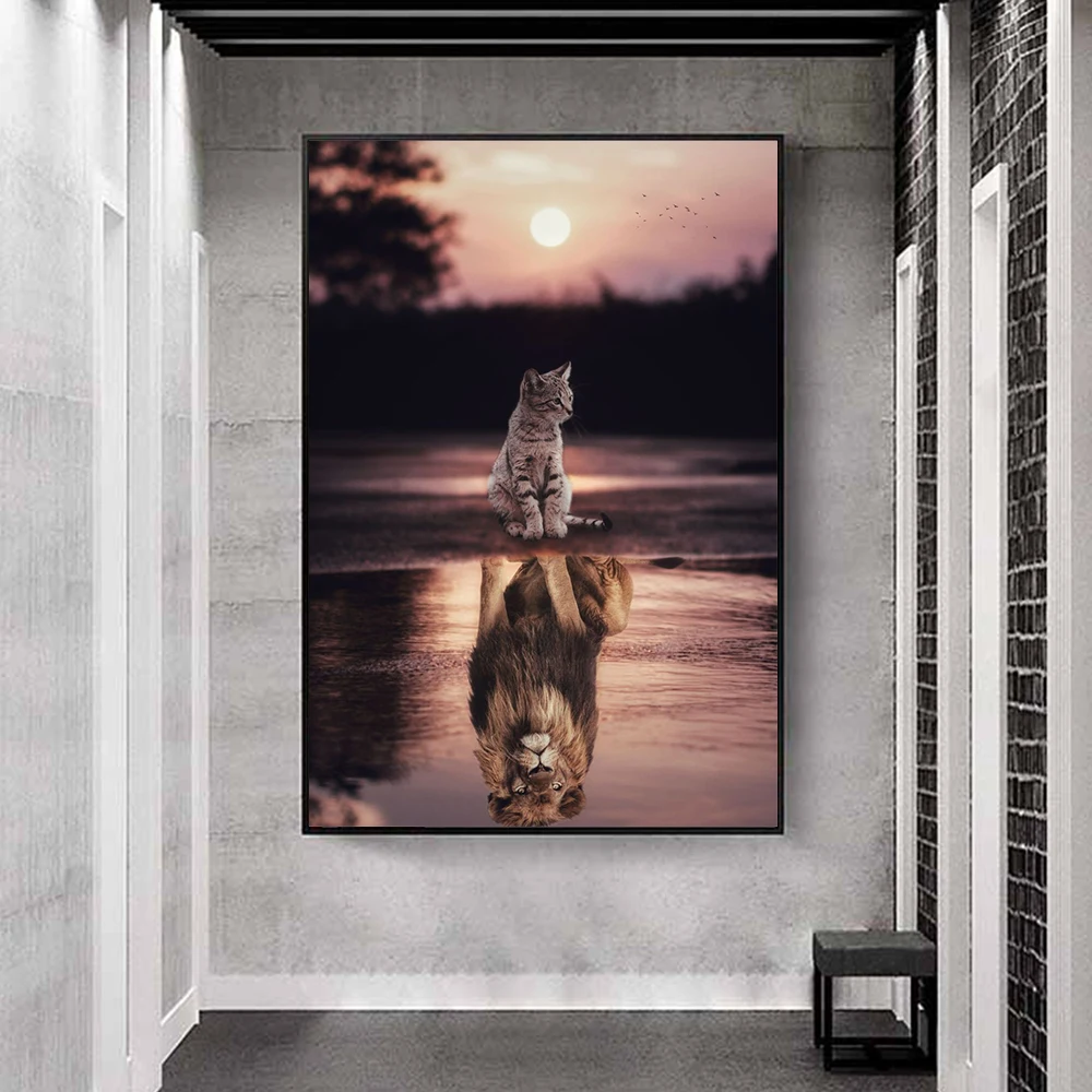 

Lovely Animal Reflection In Water Abstract Print Canvas Painting Wall Art Posters Living Room Prints Kid'S Bedroom Picture Decor