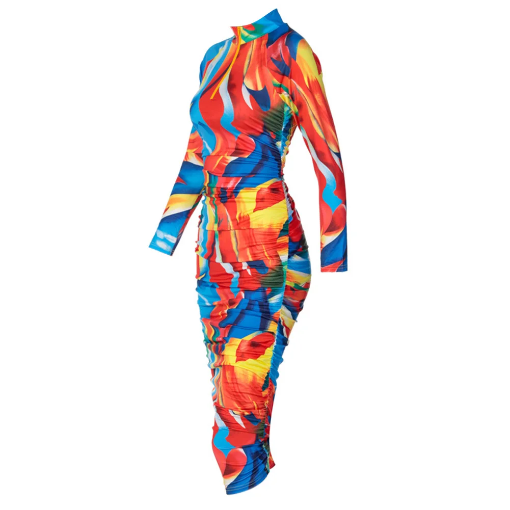 Женское элегантное Драпированное Платье-футляр с разноцветным принтом модные
