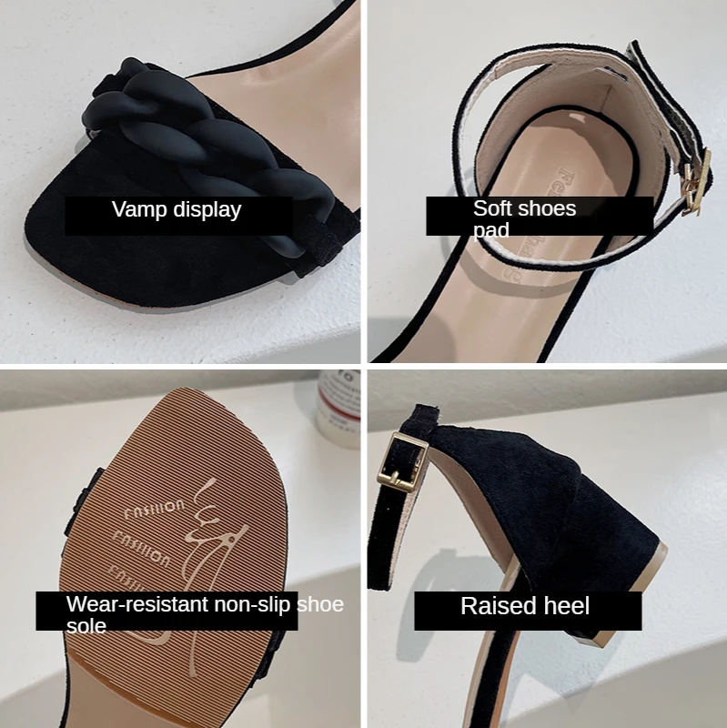 

2021 Women's Sandals Shoes for Women Female Square Heel Fashion Ladies Shoes Outdoor Sandals Slides Woman Metal Shoes for Lady