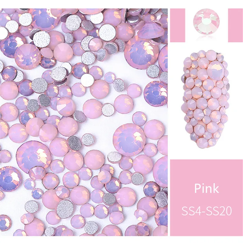 Pink 1 упаковка, разные размеры, SS4-SS20, опаловые Стразы для ногтей с плоским дном, цветные Хрустальные стеклянные драгоценные камни для DIY, УФ-гель, 3D дизайн ногтей, украшения - Цвет: Pink