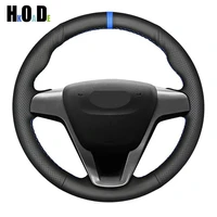 car steering wheel cover for lada xray 2015 2019 vesta 2015 2019 hand stitched black genuine leather