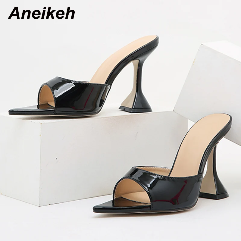 

Aneikeh 2023 Women's Shoes Summer Solid Peep Toe Spike Heels Slippers Concise Fashion Shallow Classics Outside Black Size 35-41