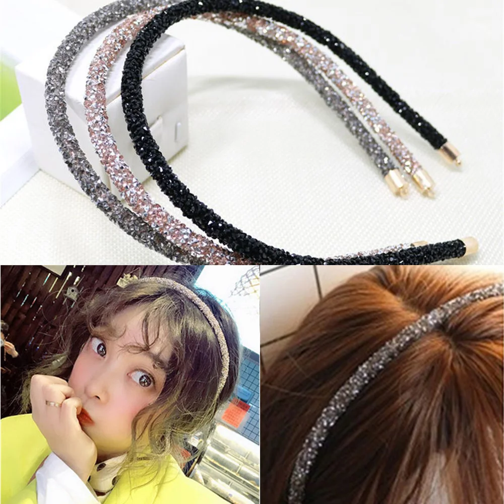 

Korean Version Of The New Rhinestone Super Flash Headband Narrow Side Wild Temperament Simple Headband Valentine's Day Gift
