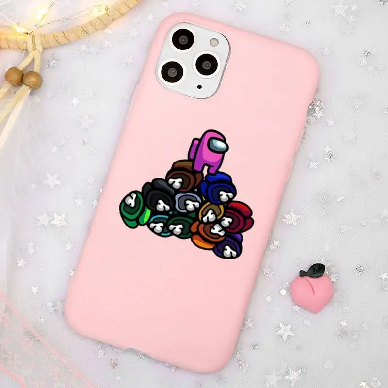 

Among Us Game Phone Case Candy Color Pink for iPhone 11 pro XS MAX 8 7 6 6S Plus X 5S SE 2020 XR