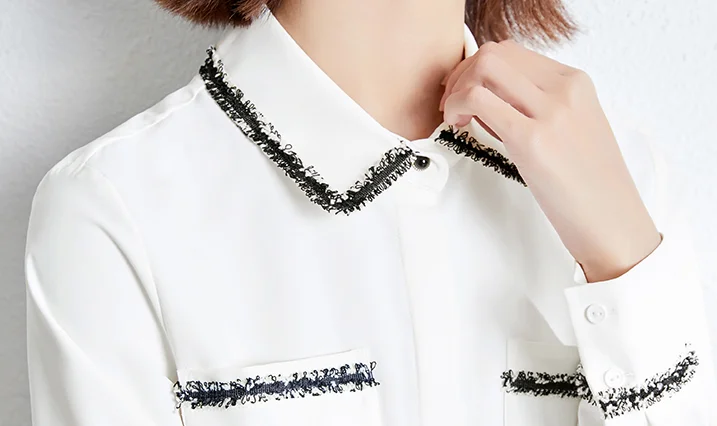 

Women tops korean fashion long sleeve embroidery stitching chiffon blouse casual clothing lady chiffon shirt