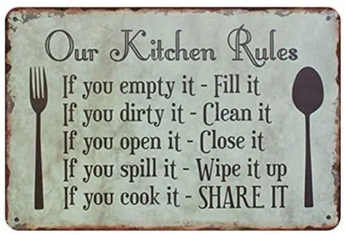 

Our Kitchen Rules Vintage Shabby Chicative Metal Sign Vintage Baration Metal Bar Metal Plate 8x12 Inches