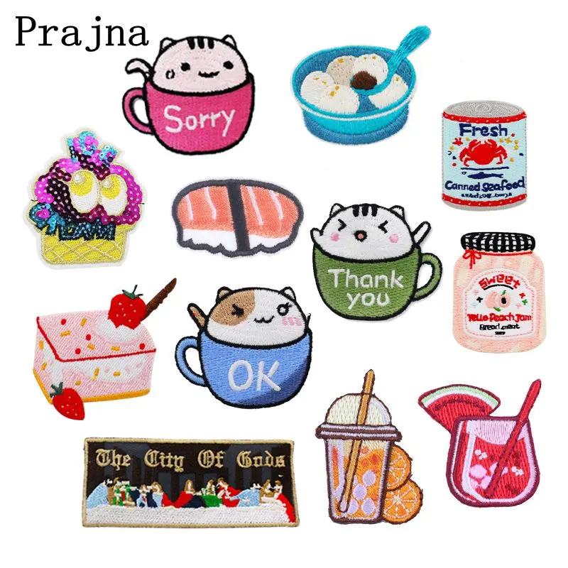 Prajna пластырь для еды из мультфильма утюжок одежды вышитые патчи полосатые
