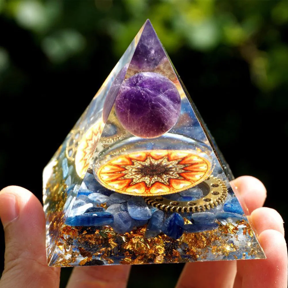

Orgonite Pyramid Amethyst Peridot Healing Crystal Energy Generator Reiki Balancing Lucky EMF Protection Meditation Crafts