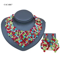 luxury jewelry sets women big necklace earring set indian jewellery dubai gold f1001 rhinestone party jewels 6 colors cacare