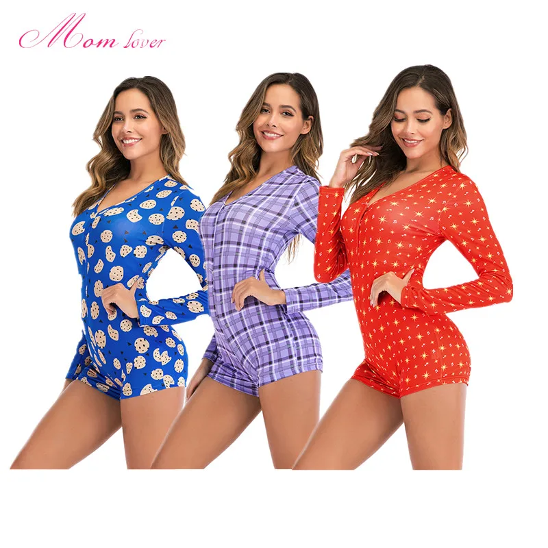 Cookie Print Sexy Onesie Pajamas Jumpsuit for Adult Women - Short Romper Sleepwear Bodycon image 6