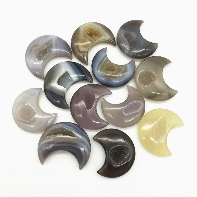 1 шт. Прямая поставка натуральный агат геодвигатель в форме Луны Хрустальный