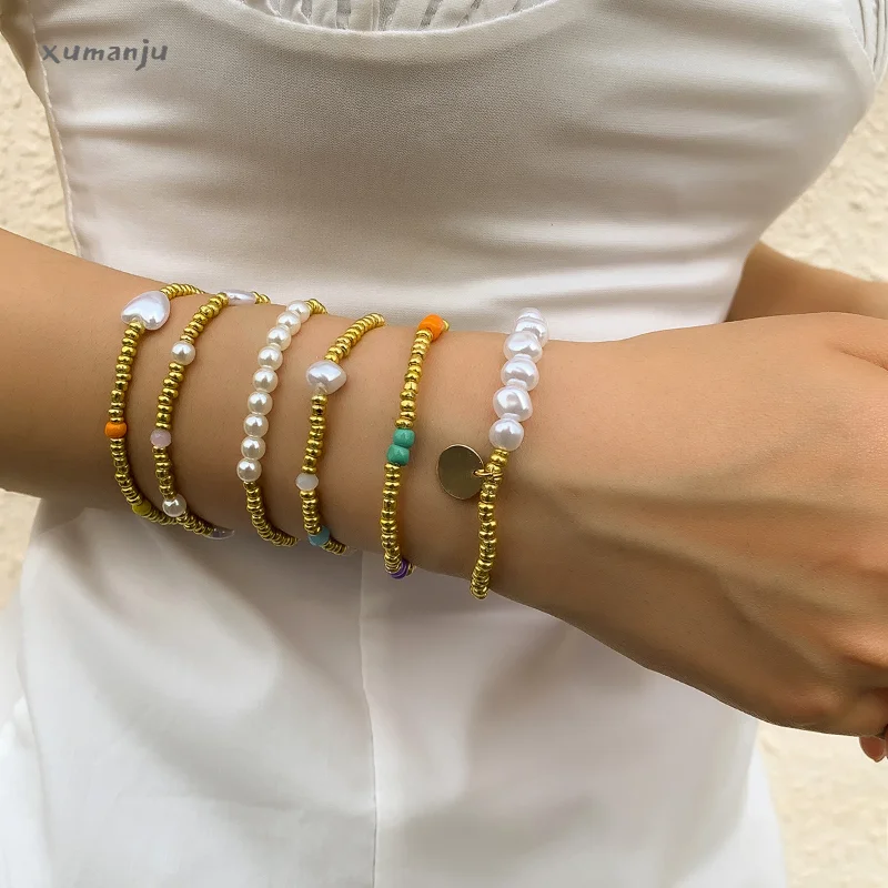 

Bracelet Baroque Special Shape Pearl Bracelet Heart Fashion Set Bracelet Personality Geometric Beads Copper Sequins Hand Jewelry