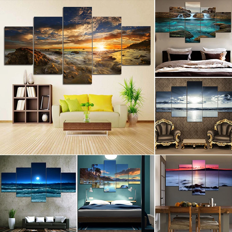 

5 Panels Abstract Red Tree Oil Paintings Print On Canvas Posters And Prints Landscape Wall Art Pictures Home Wall Decor No Frame