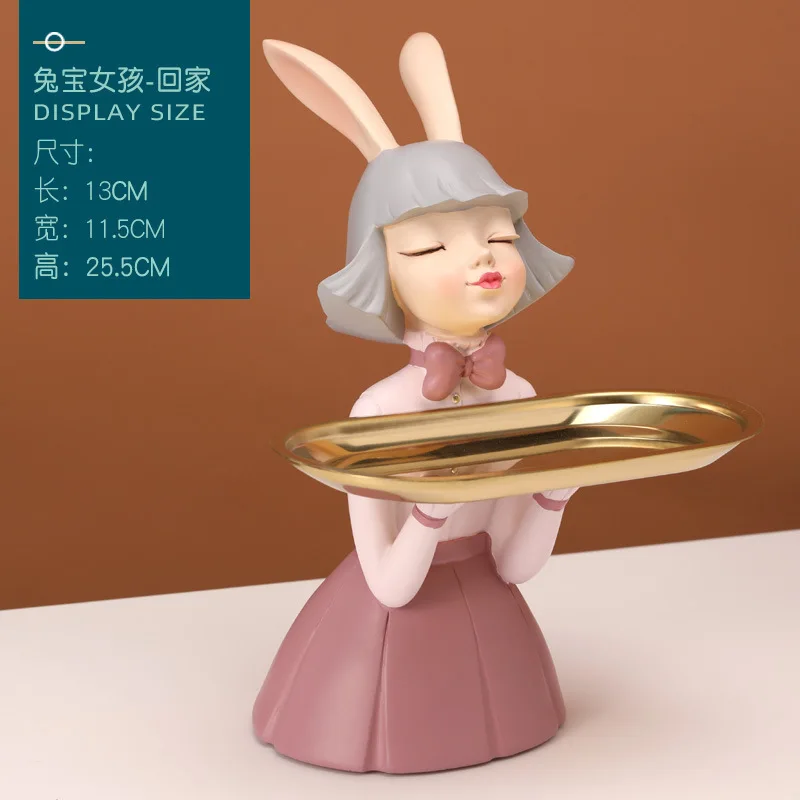 

Creative simple home rabbit girl tray resin ornament European style living room wine cabinet coffee table decoration gift