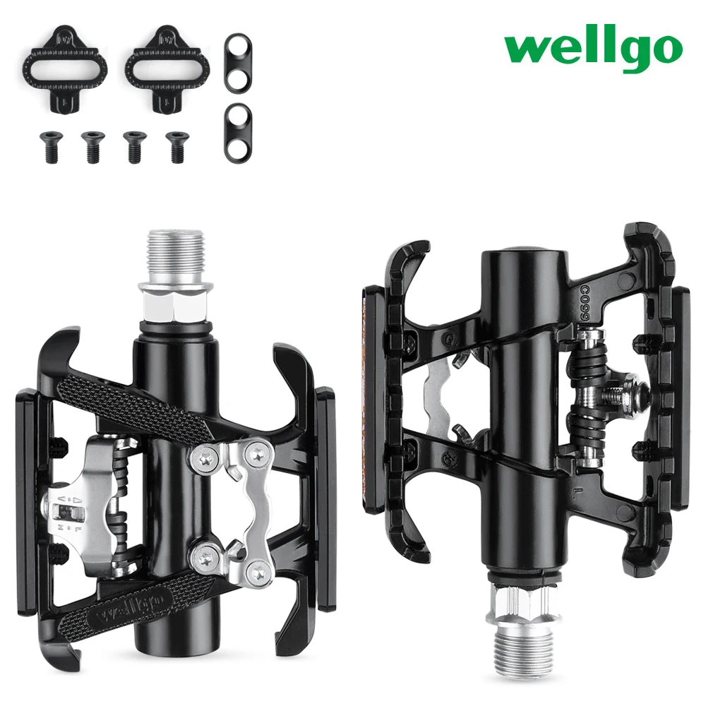 

Wellgo Clipless Bike Pedals MTB 2 IN 1 Flat Platform Pedals Cycling Aluminum Alloy Bicycle Pedals Compatible with SPD Cleats