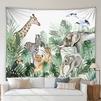 tropical jungle animals tapestry tiger elephant giraffe leaves plants bedroom living room mural wall hanging blanket bedspread
