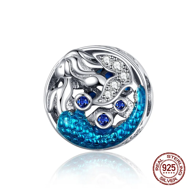 Womak Русалка Синий CZ кулон подходящее украшение очаровательный браслет из