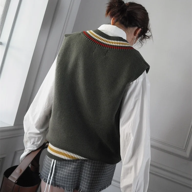 Женский пуловер без рукавов Осень зима 2019 корейский стиль винтажный значок в