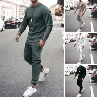 autumn solid color simple wind european and american long sleeve trousers casual loose two piece male trend men suit iknikec