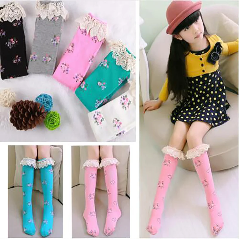 

Cotton Baby Socks Flower Print Knee High Kids Boy Girl Socks Cartoon Legs Warm Lace Ruffle Warm Long Socks